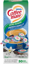 Nestle Coffee Mate Coffee Creamer, Sugar Free French Vanilla, Liquid Creamer Singles, Non Dairy, No Refrigeration, Box Of 50 Sin