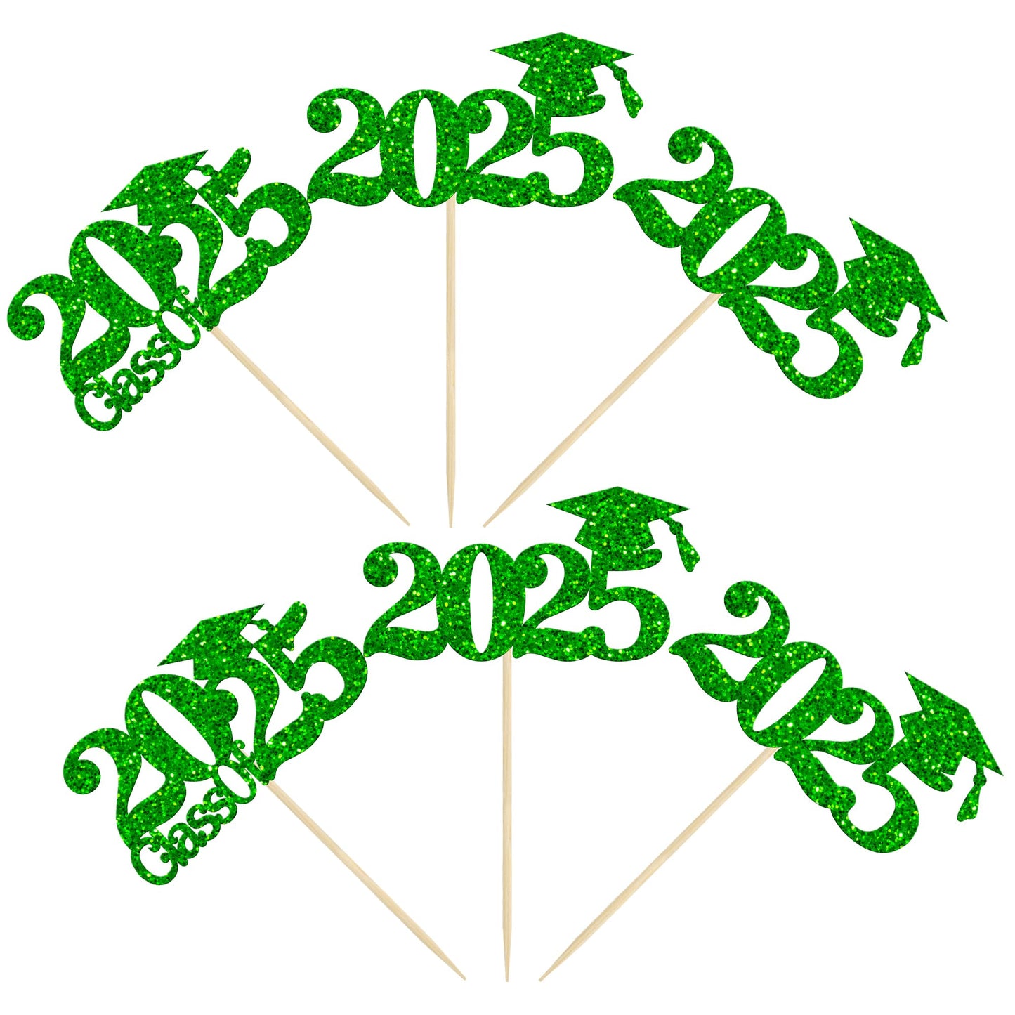 Gyufise 24Pcs Class Of 2025 Cupcake Toppers Green Glitter 2025 Graduation Cake Topper Decorations Grad Cap 2025 Cupcake Picks Fo