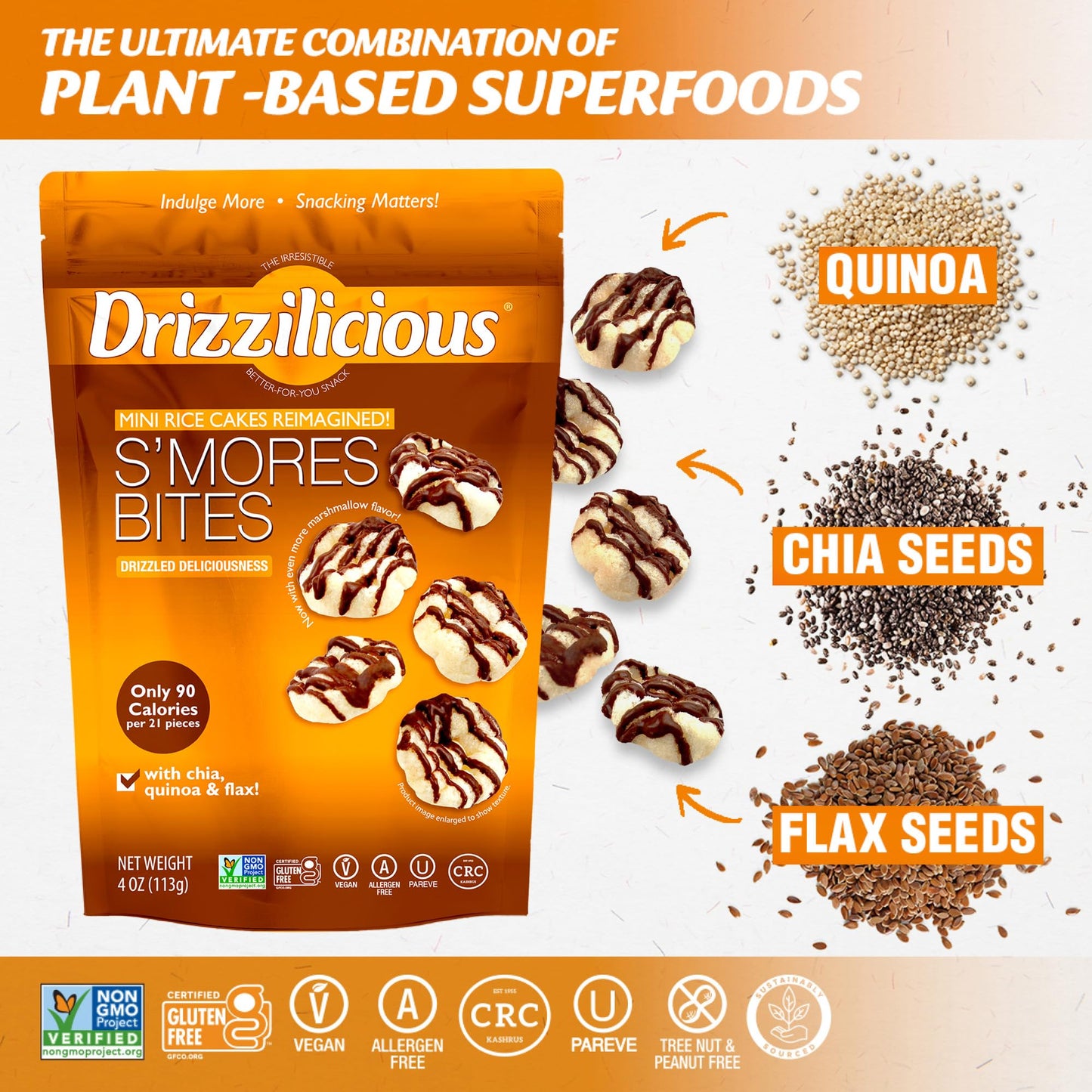 Drizzilicious Mini Rice Cakes Smores, Vegan, Gluten Free, 4oz (Pack of 2)