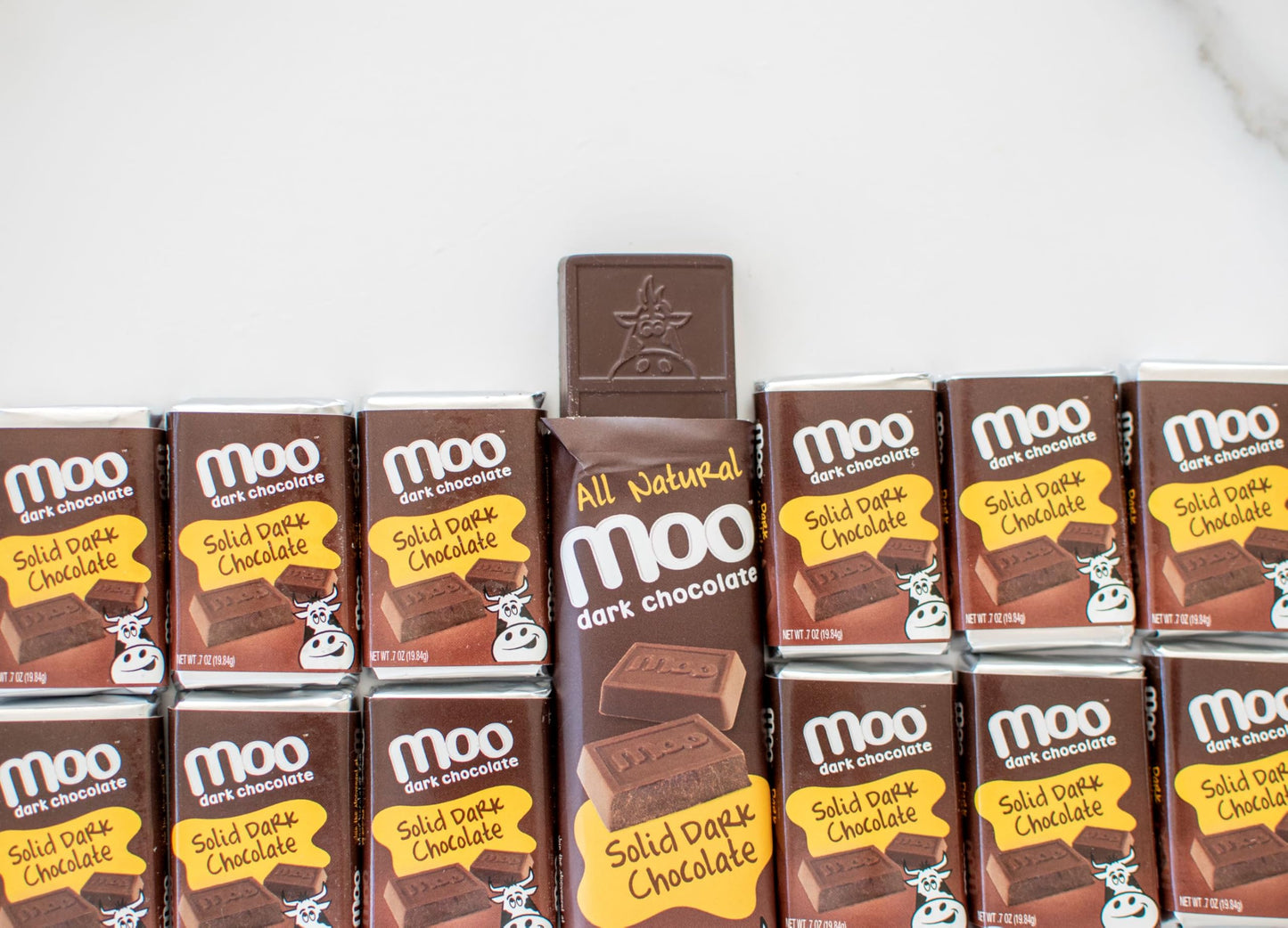 Moo Chocolates All Natural Solid Dark Chocolate Mini Bars 0.7 Oz, 14 Ct (Pack Of 1) | 100 Calorie Snacks For On-The-Go, Lunchbox