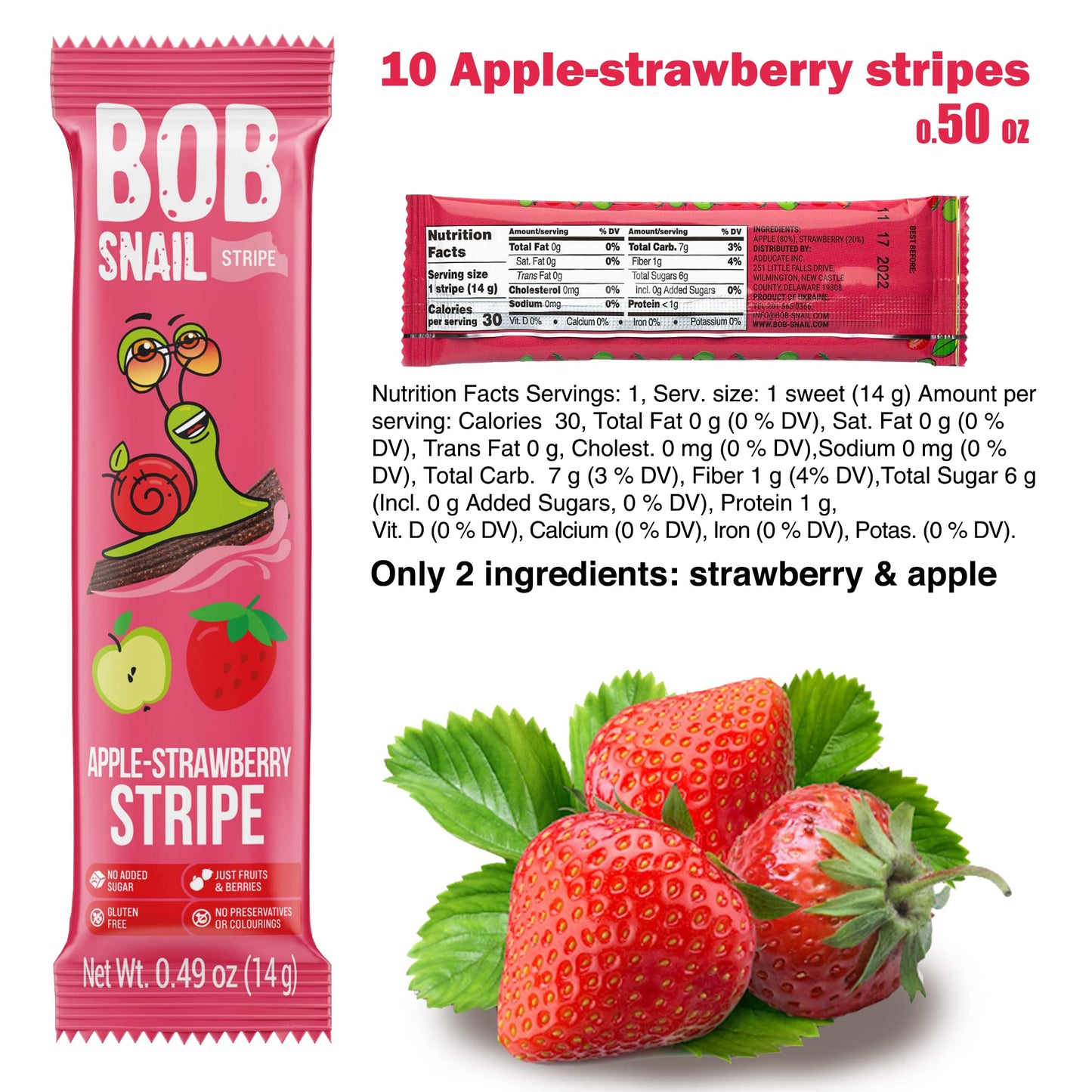 BOB SNAIL Healthy Fruit Snacks for Kids and Adults - 30 Fruit Leather Snacks with Apple, Banana, Strawberry - Vegan Low-Carb Var