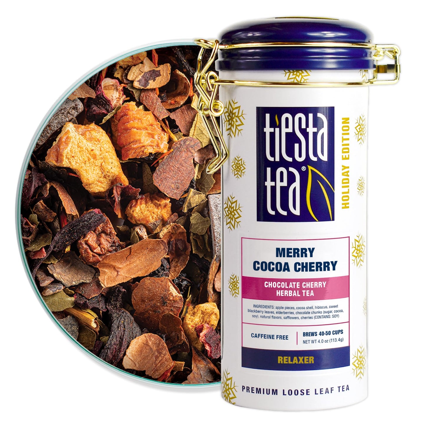Tiesta Tea Merry Cocoa Cherry Herbal Loose Leaf Tea, Non-Caffeinated, 4 Ounce Tin, Makes up to 50 Cups, Model 28137