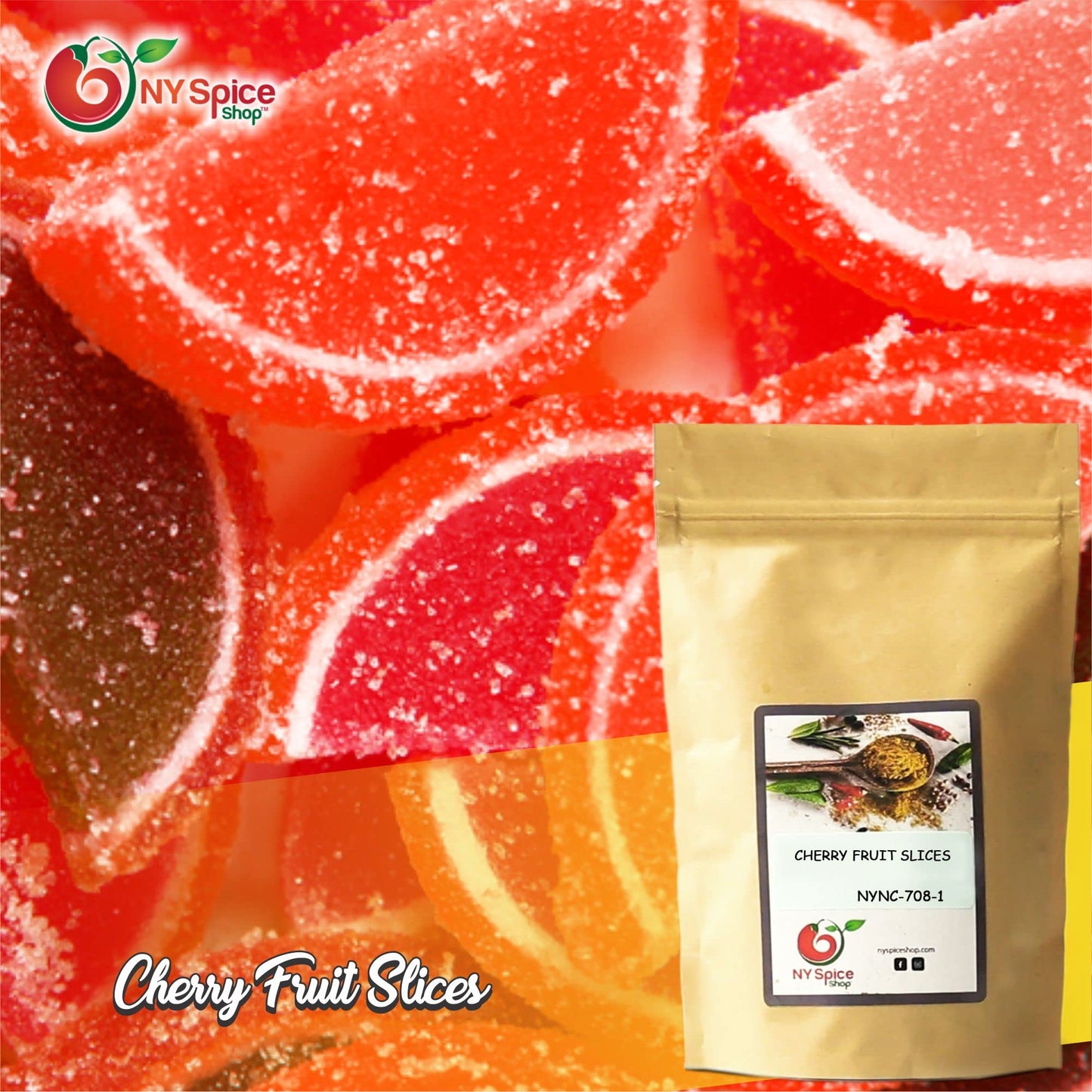 Ny Spice Shop Fruit Slices Jelly Candy - 1 Pound Cherry Candied Fruit - Fruit Candy Slices - Bulk Gummy Candy Slices - Old Fashi
