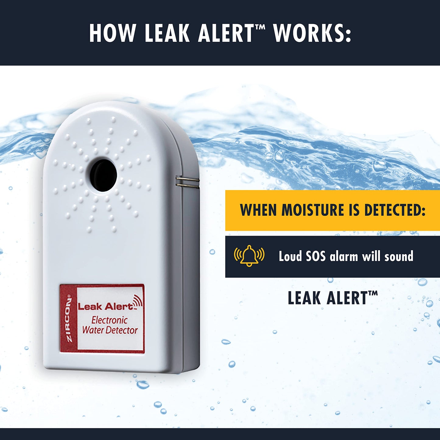 Zircon Leak Alert Water Leak Detector & Flood Sensor Alarm/Water Leak Sensor With Dual Leak Alarms 90Db Audio/Battery Powered (2