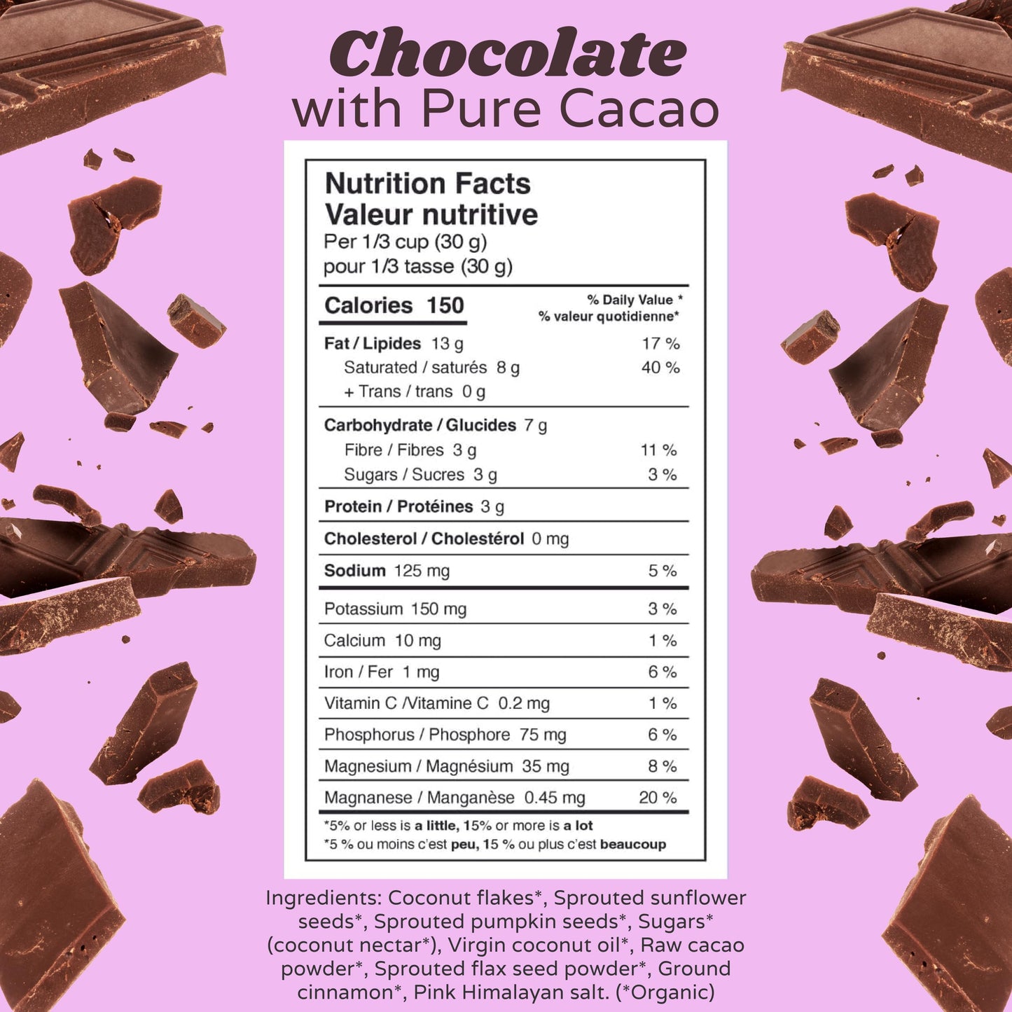 Rawcology Organic, Keto, Grain Free Raw Crunch Granola - Chocolate With Raw Cacao, 3 X 200 Gram Pack