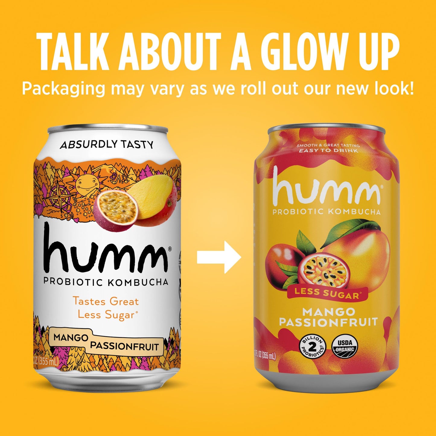 Humm Kombucha Mango Passionfruit - Organic, Vegan & Gmo-Free (12 Pack)