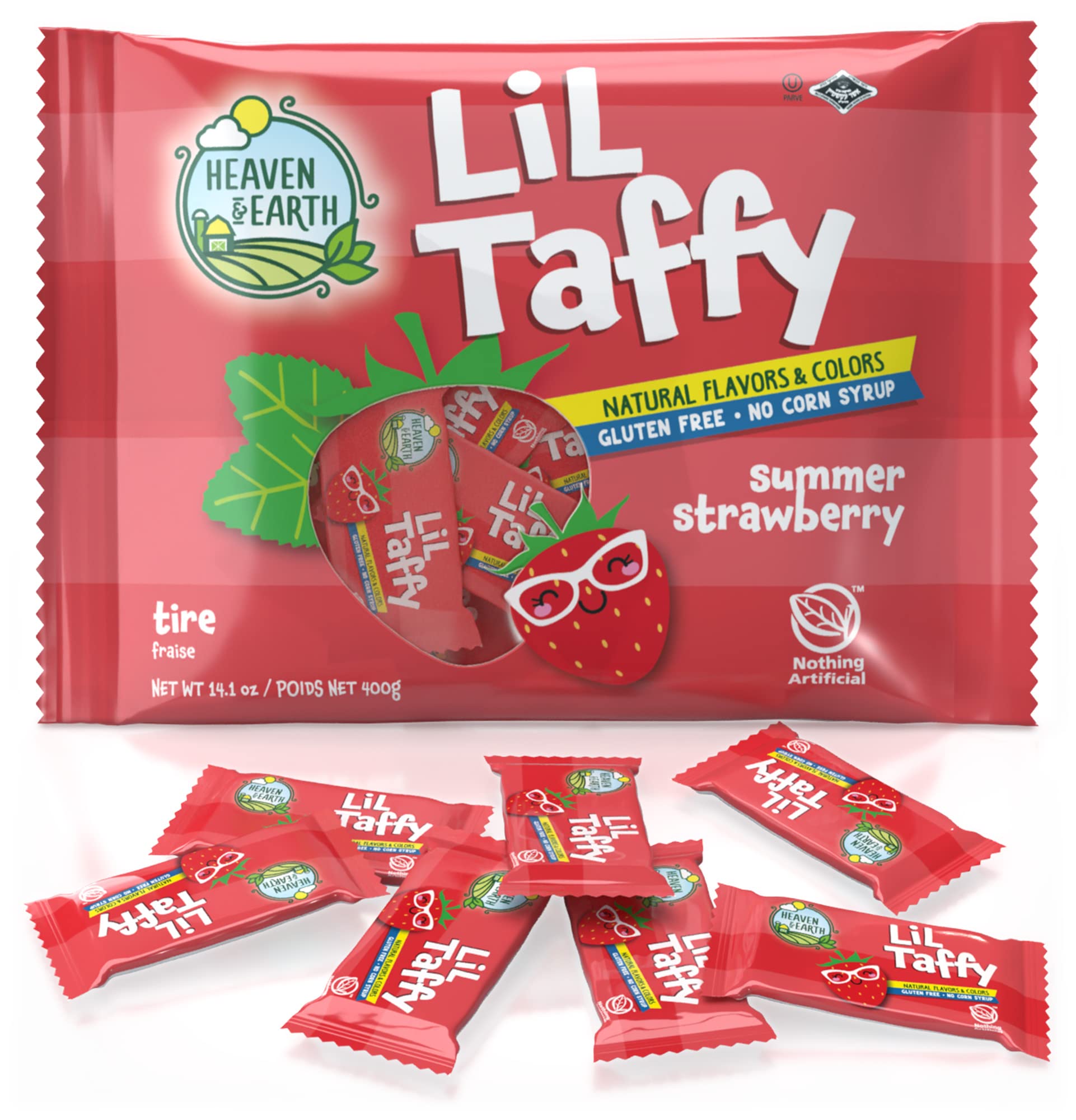 HEAVEN & EARTH Lil Taffy Candy - Summer Strawberry, Dye Free, Gluten Free, Kosher, Approx. 40 Count, 21.2 x 2.9 x 