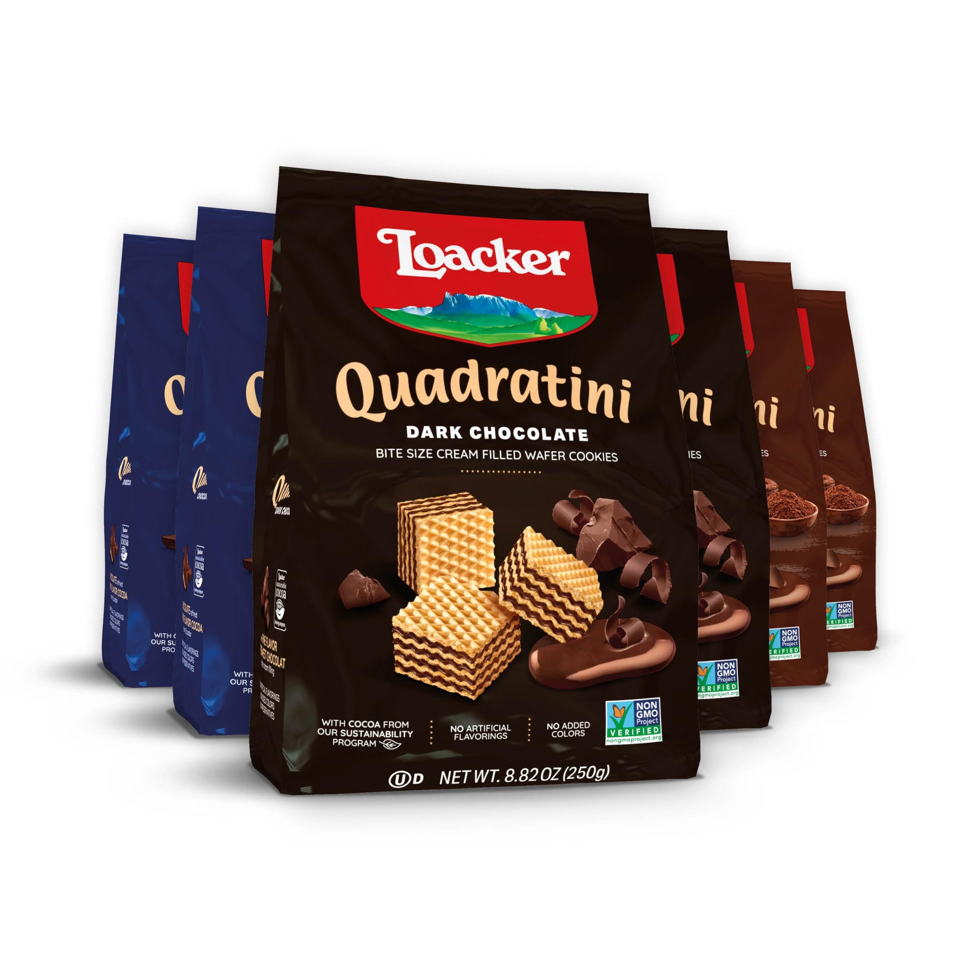 Loacker Quadratini Chocolate Variety Wafer Cookies Large - Mix Of Dark Chocolate  Chocolate And Double Choc - Top-Grade Crispy Bite Size Wafers - 30% Less Sugar - Large Pack Of 6