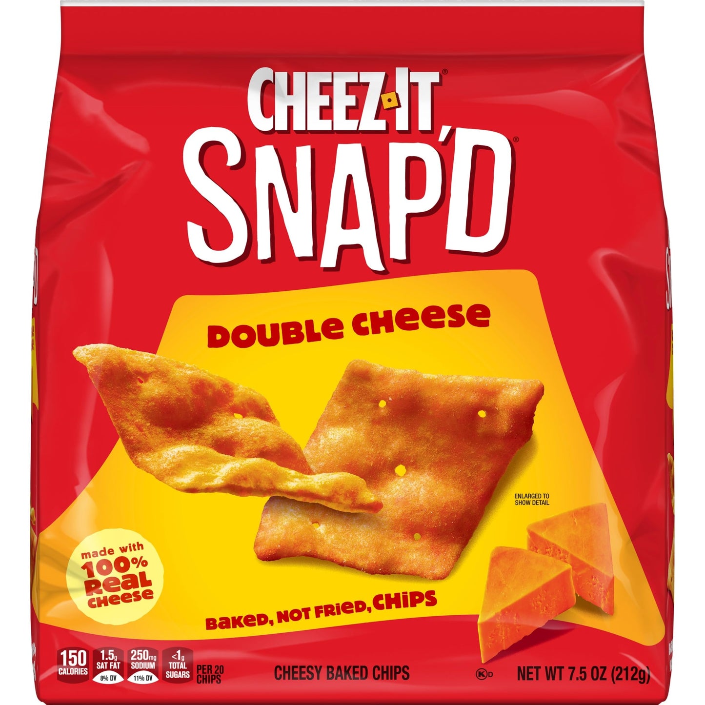 Cheez-It Snapd Cheese Cracker Chips, Thin Crisps, Lunch Snacks, Double Cheese, 7.5oz Bag (1 Bag)