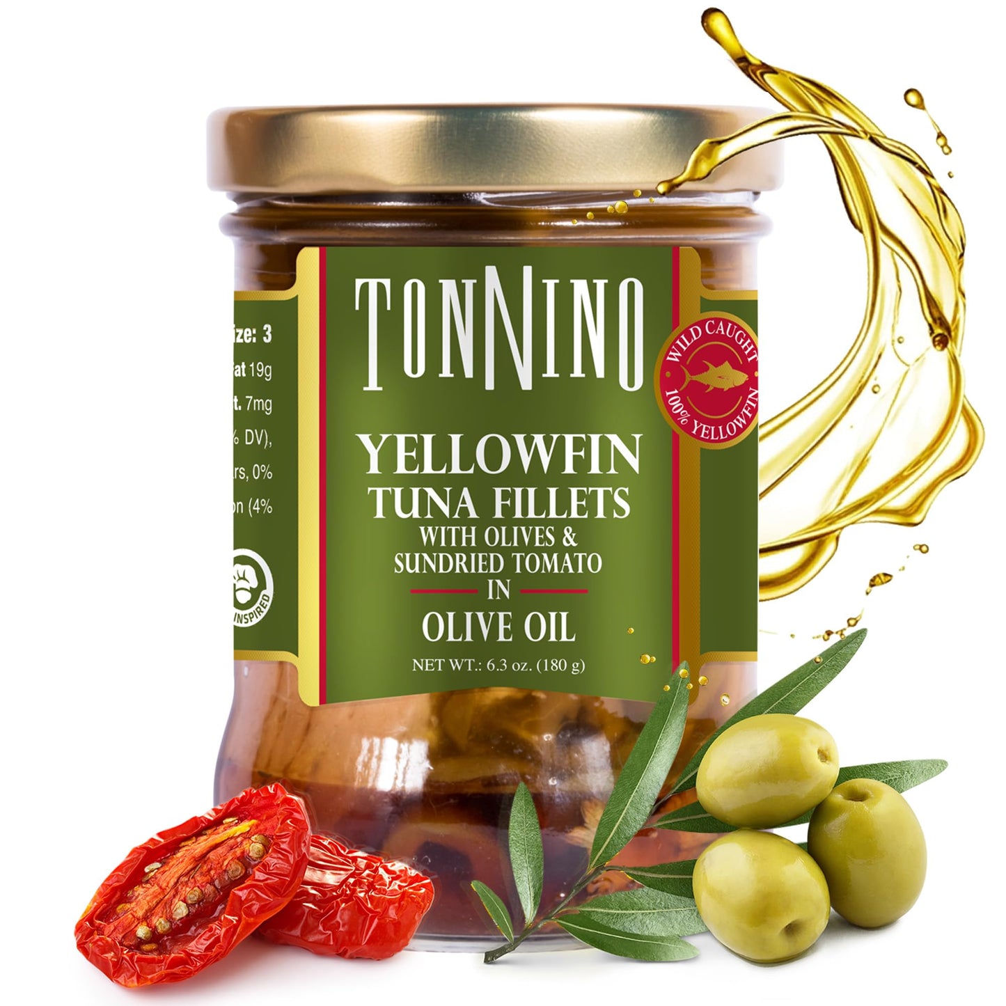 Tonnino Yellowfin Tuna in Olive Oil with Tomato & Olives 6-Pack - Gourmet, High Protein, Gluten-Free, Ready-to-Eat