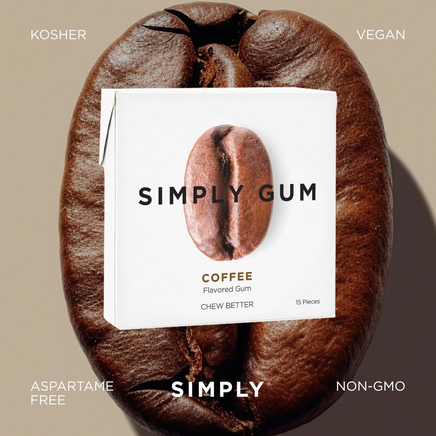 Simply Gum | Coffee | Plant- Based Chewing Gum | Pack Of Six (90 Pieces Total) | Synthetic Plastic Free + Aspartame Free + Non Gmo