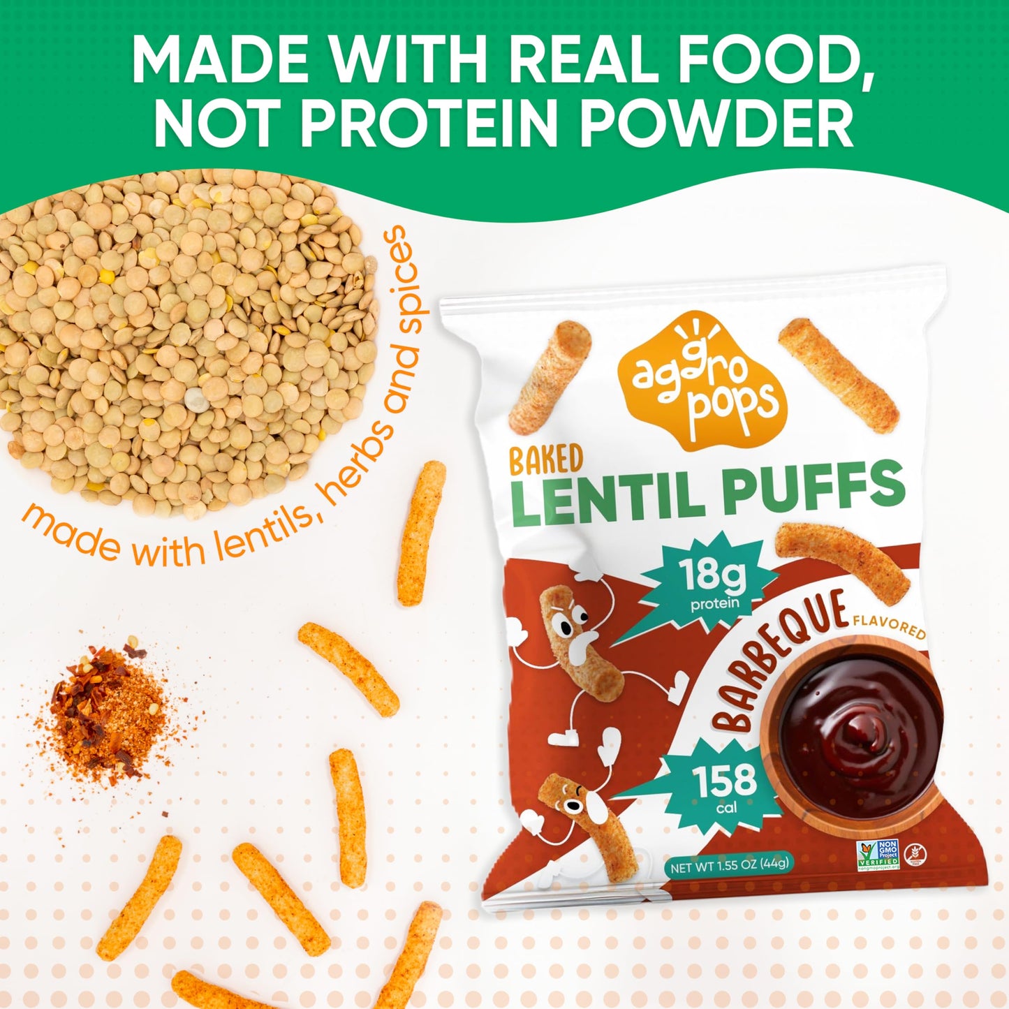 Aggropops High Protein Lentil Snacks - Variety Pack (6 Bags, 1.55 oz each) - Vegan, Low Calorie, Gluten Free, Plant-Based