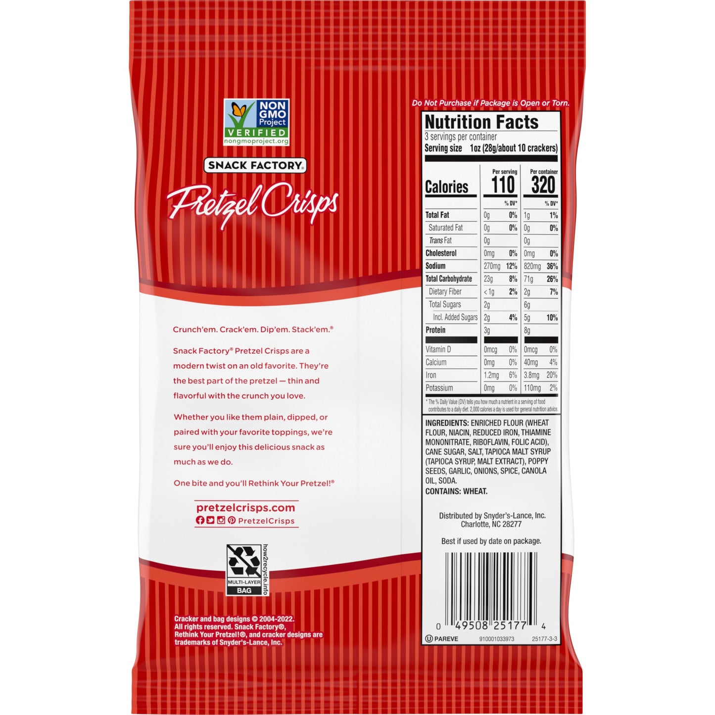 Snack Factory Pretzel Crisps, Everything, 3 Oz (Pack Of 8)