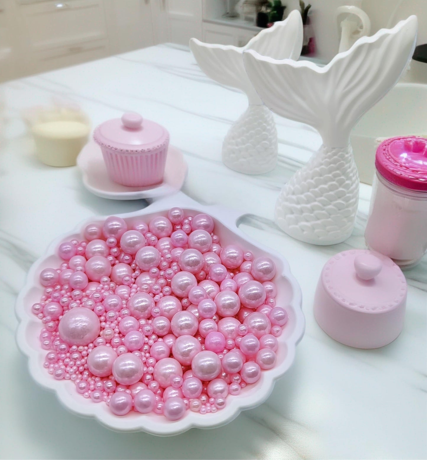 Edible Pink Sugar Pearls Sprinkles Candy Mix Size Pearls Cake Decorations Cupcake Toppers Cookie Decorating Perfect For Wedding