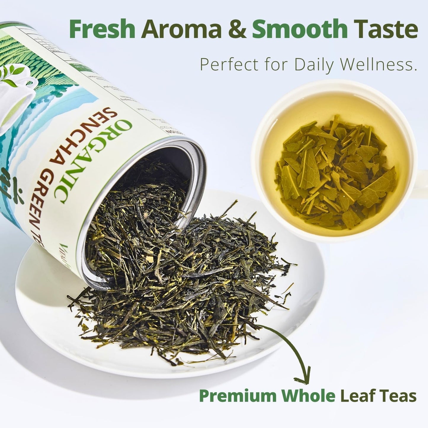 Organic Sencha Green Tea Loose Leaf - 3.53oz/100g  USDA Organic  Whole Leaf Green Tea  VitalForest enhanced Steam-Fixed Green Tea  Mild Umami Taste