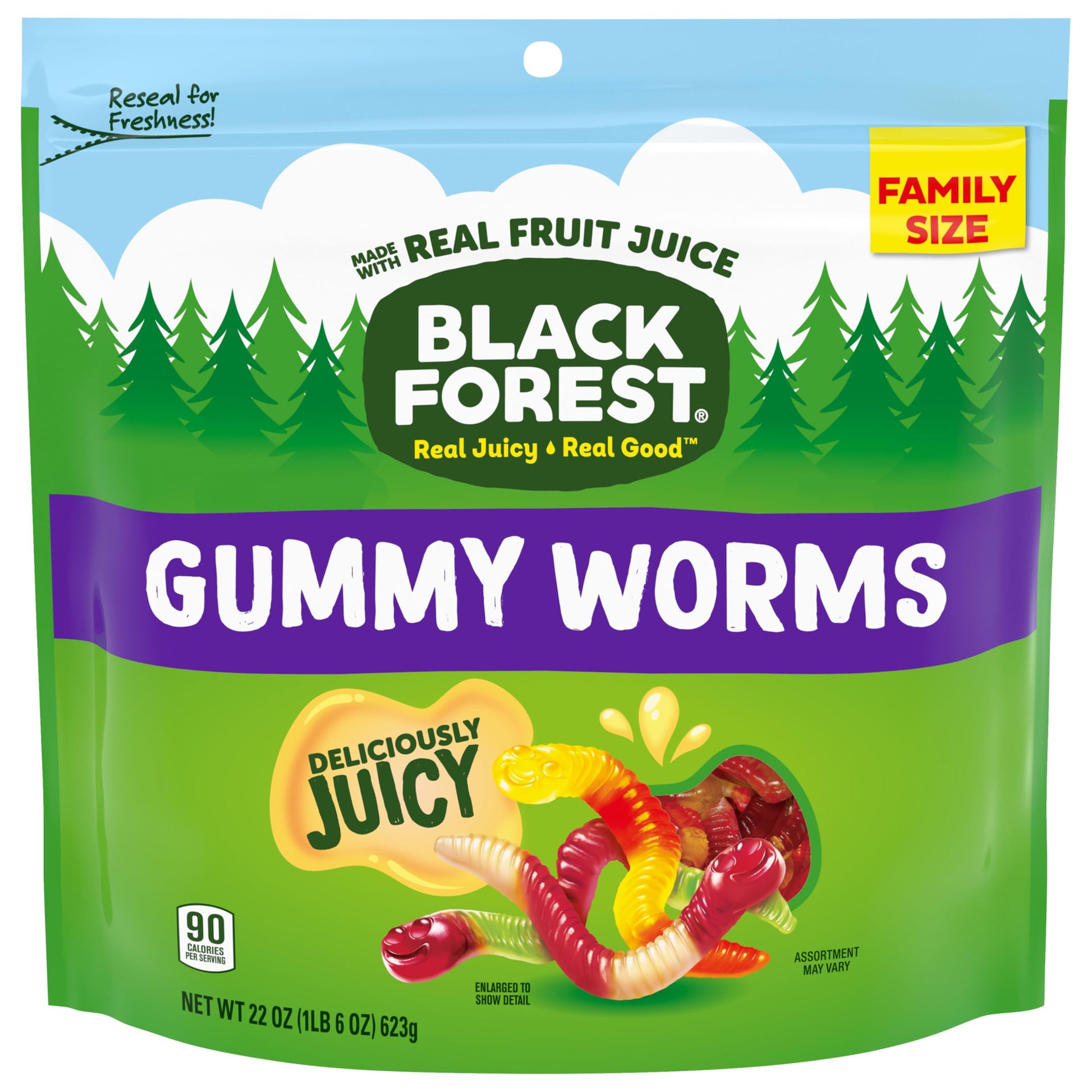 Black Forest Gummy Worms Candy, Made with Real Fruit Juice, 22oz Resealable Bag