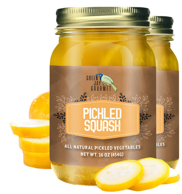Green Jay Gourmet Pickled Squash in a Jar - Fresh Hand Jarred Vegetables for Cooking & Pantry - Home Grown Pre-Prepared Pickled 