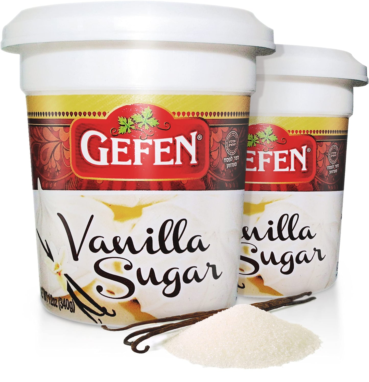 Gefen Vanilla Sugar, 12oz (2 Pack), Resealable Container, Measuring Scoop Included
