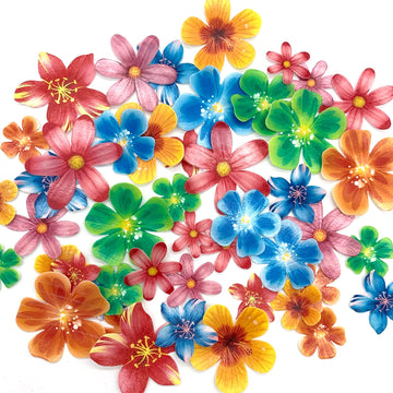 Weraru 75Pcs Wafer Flowers Cupcake Toppers Wedding Cake Party Food Decoration Mixed Size & Colour