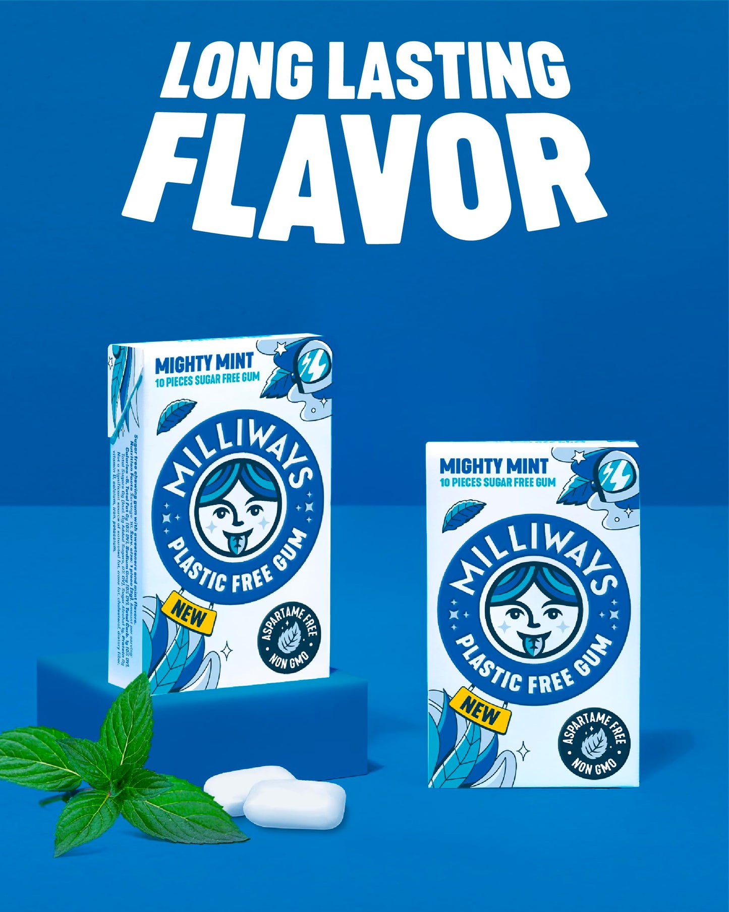 Milliways Mighty Mint Gum | Plant-Based, Sugar-Free, 120 Count | Xylitol & Aspartame-Free Chewing Gum in 12 Packs of 10 Pieces