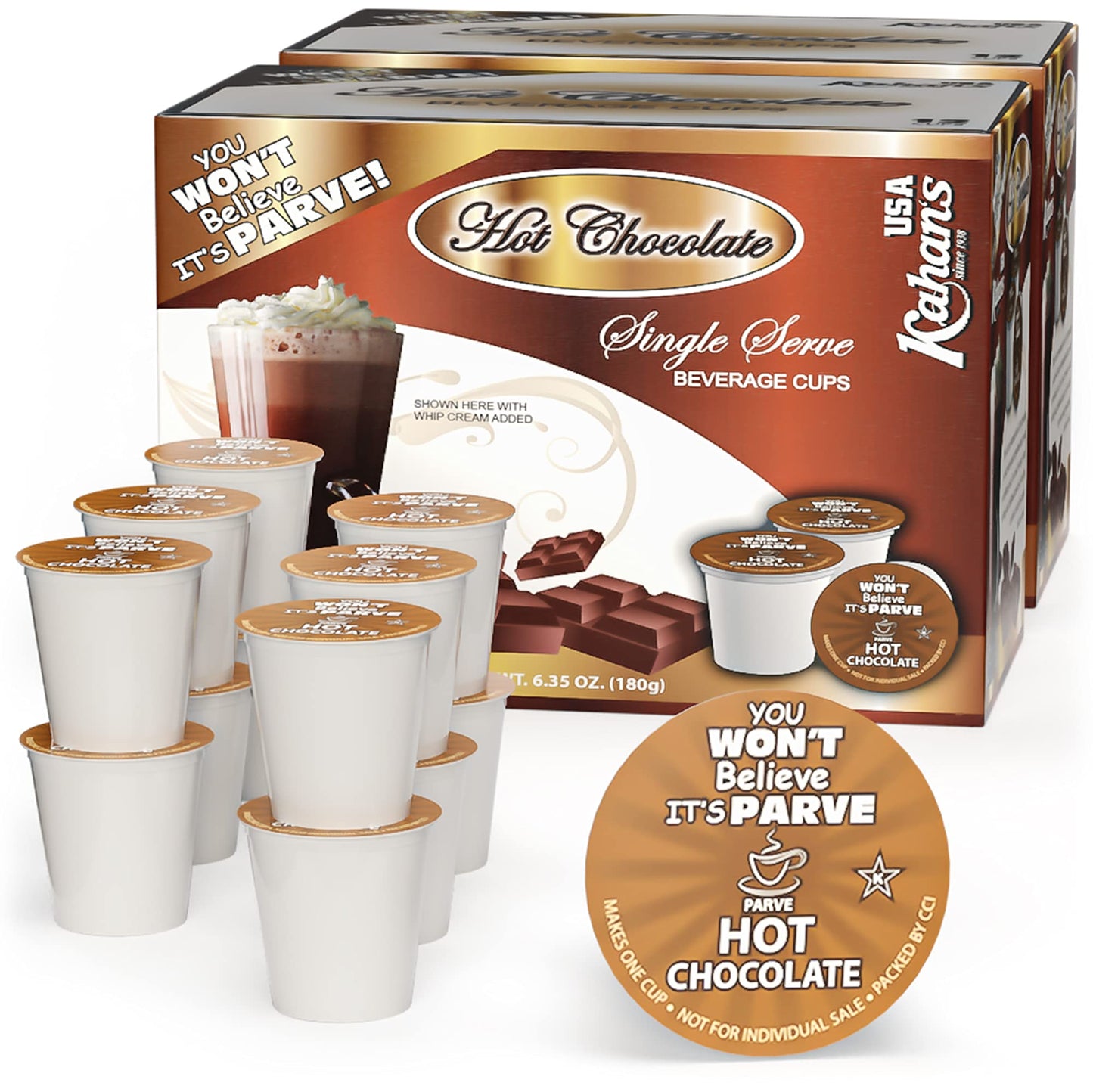 Dairy Free  Hot Chocolate Cups  Compatible with all standard Coffee Makers  (2 Pack  Total 24 cups)  Caffeine Free  You Wont Believe its Parve!