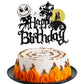 1 Pcs Halloween Happy Birthday Cake Topper Glitter Jack And Sally Castle Ghost Halloween Cake Pick For Nightmare Before Christma
