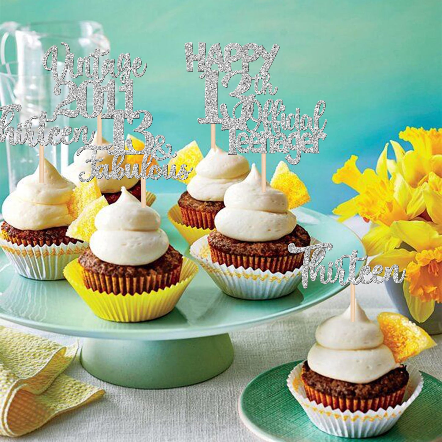 30Pcs Happy 13Th Birthday Cupcake Toppers Glitter Thirteen Vintage 2011 Cupcake Picks Cheers To 13 Fabulous Cake Decorations For