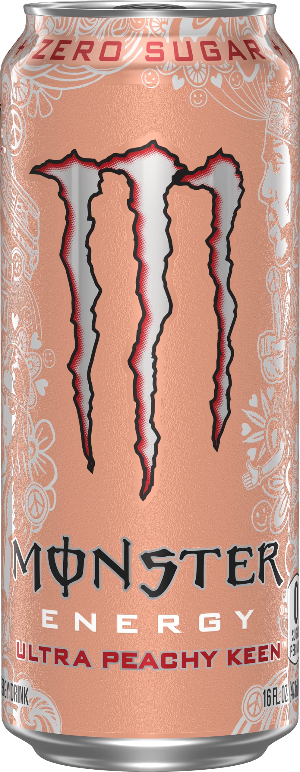 Monster Energy Ultra Peachy Keen, Sugar Free Energy Drink, 16 Oz (Pack Of 24)