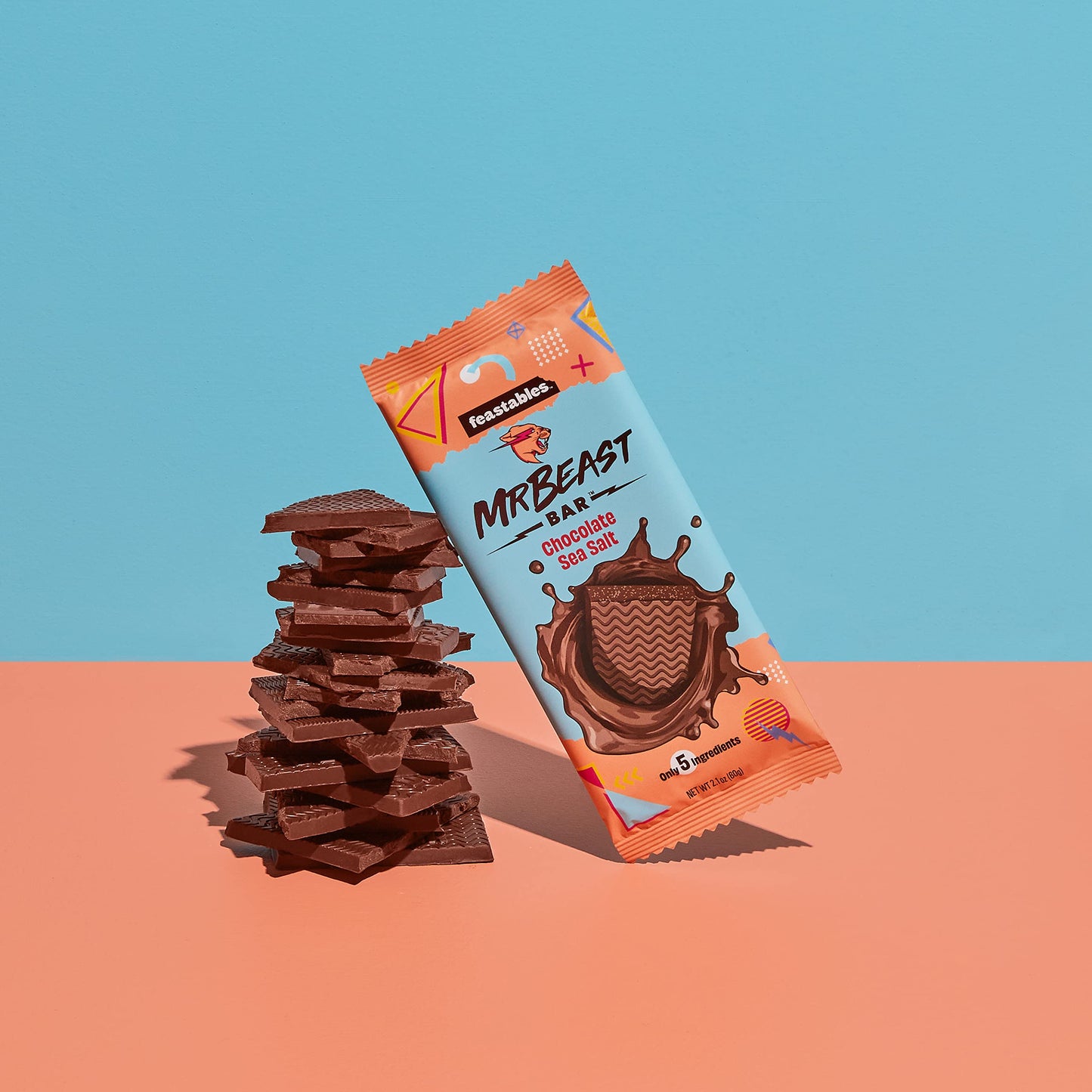 Feastables Mrbeast Chocolate Sea Salt Bars - Made With Organic Cocoa. Plant Based With Only 5 Ingredients, 10 Count