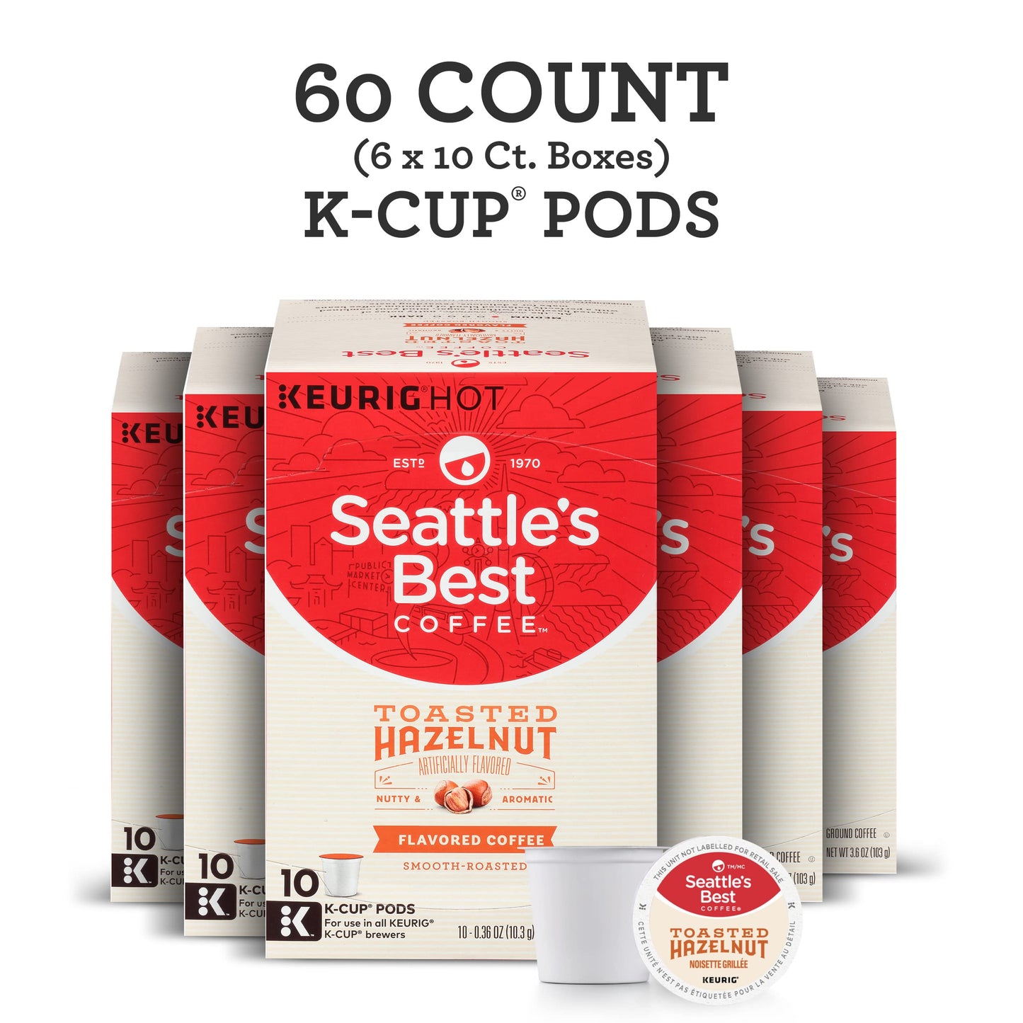 Seattle'S Best Coffee Toasted Hazelnut Flavored Medium Roast K-Cup Pods | 10 Count (Pack Of 6)