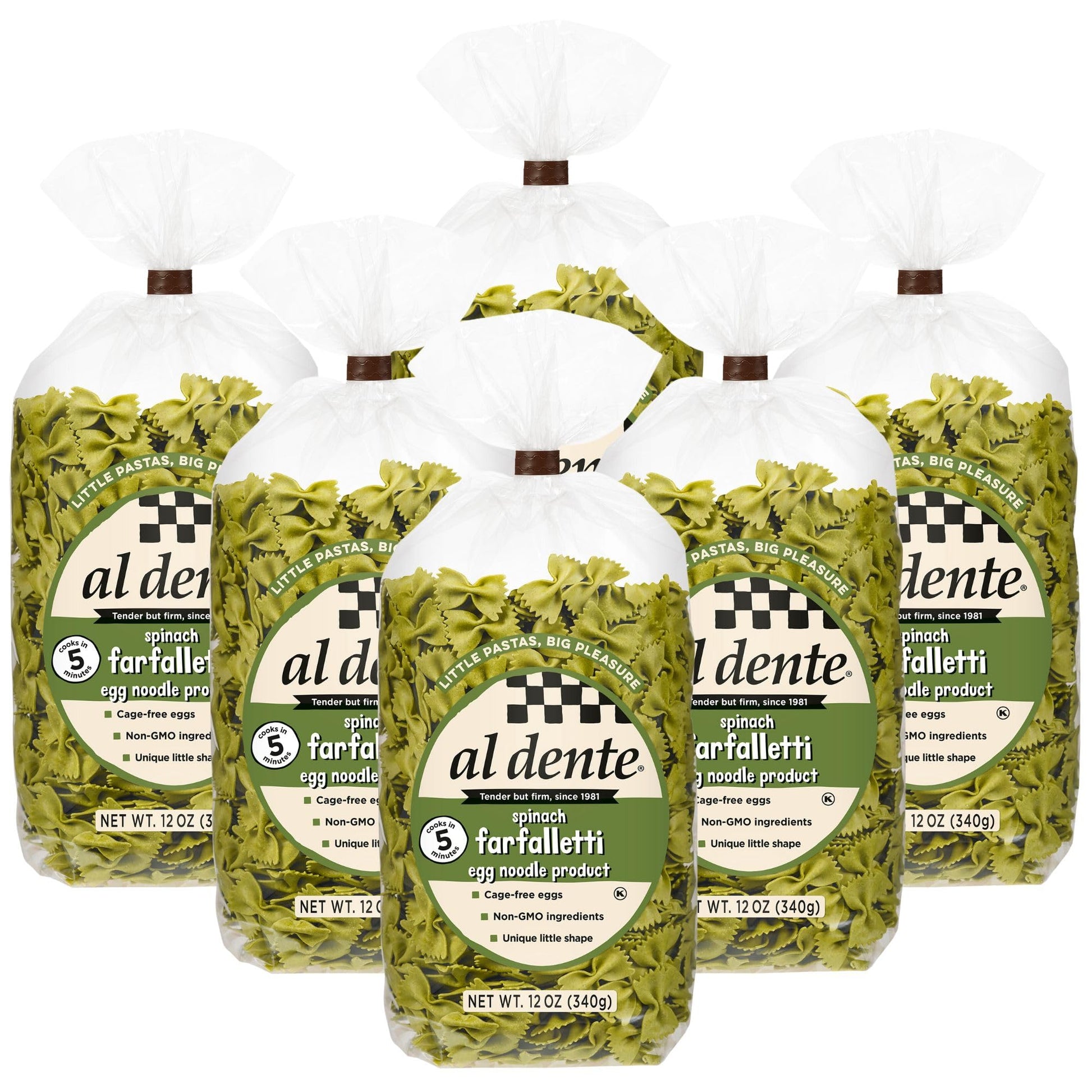 AL DENTE Spinach Farfalletti Pasta – Hand-Crafted, Cage-Free Eggs, 12oz (Pack of 6), Green, Model 081475062809