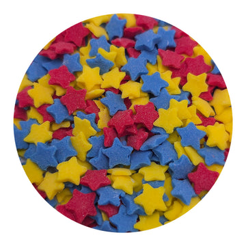 NCS Superhero Red, Blue and Yellow Stars Edible Sprinkles, 8 ounces - Great for Cupcakes, Cookies, Cakes, Donuts, Cakes Pops