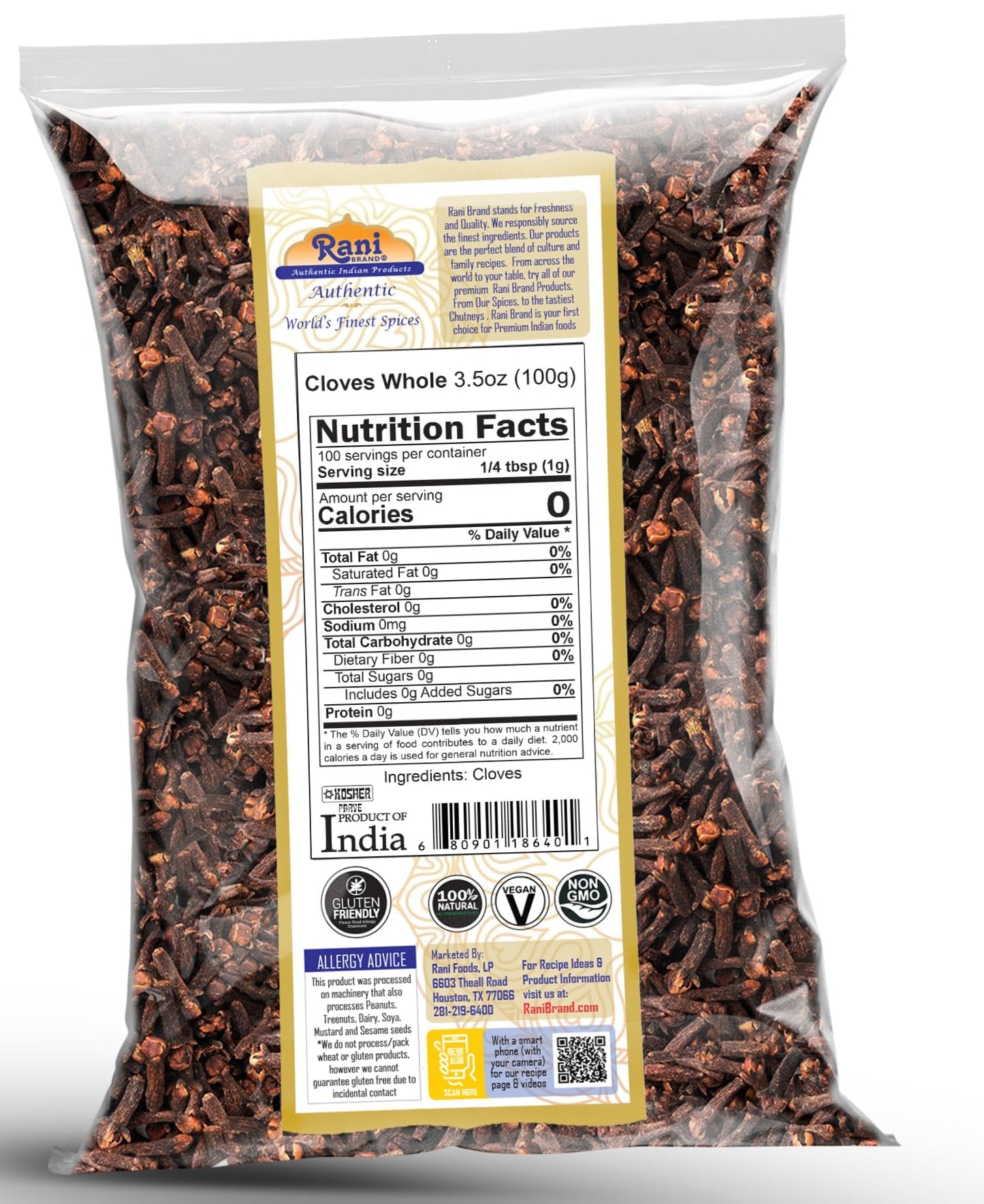 Rani Cloves Whole (Laung) 3.5Oz (100G) Great For Food, Tea, Pomander Balls And Potpourri, Hand Selected, Spice ~ All Natural | N