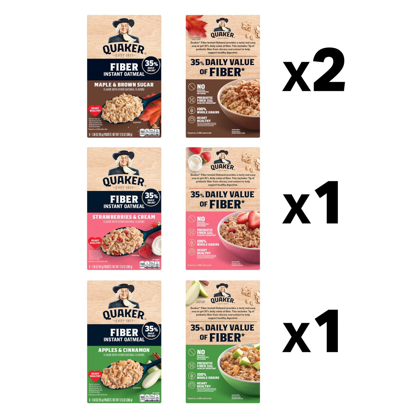 Quaker Instant Oatmeal  Fiber Boost  3 Flavor Variety pack  32 Count