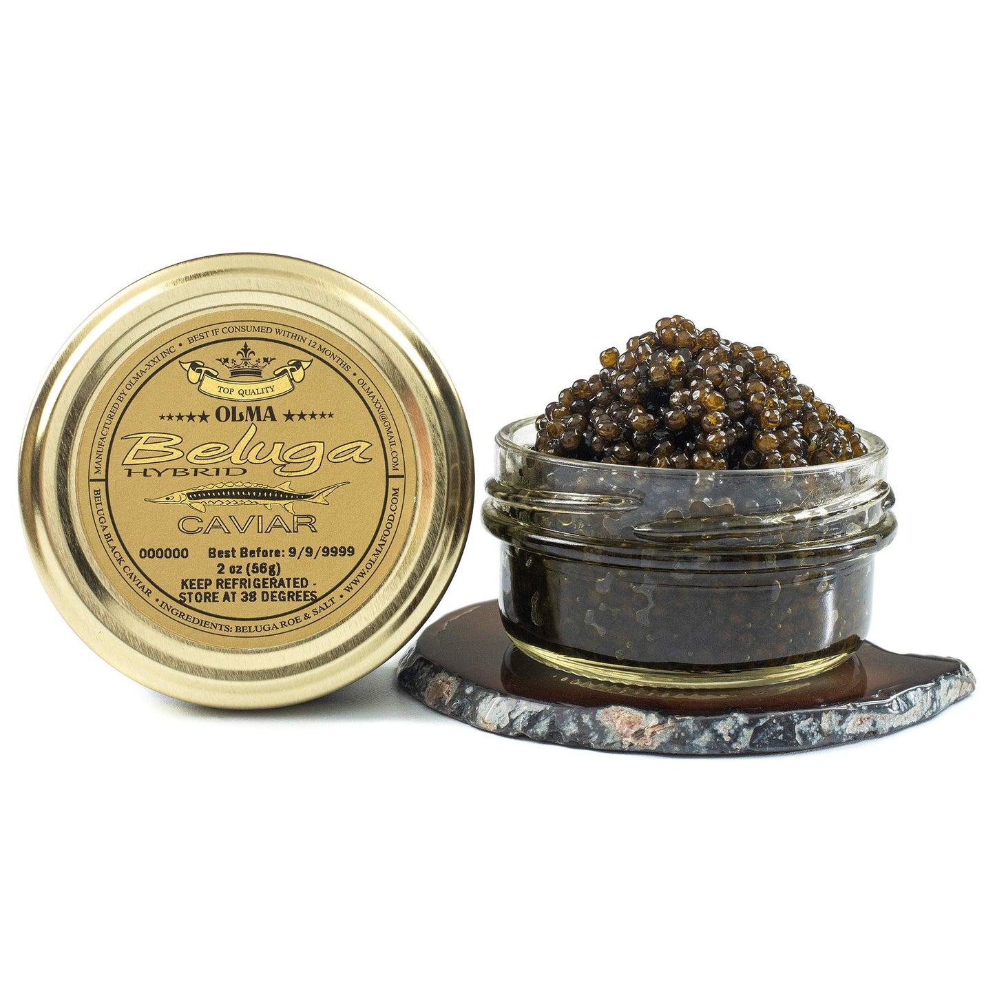 OVERNIGHT SHIPPING - OLMA Beluga Hybrid Black Caviar from Italy - Rated Top Caviar in the World - 2 oz / 56 g