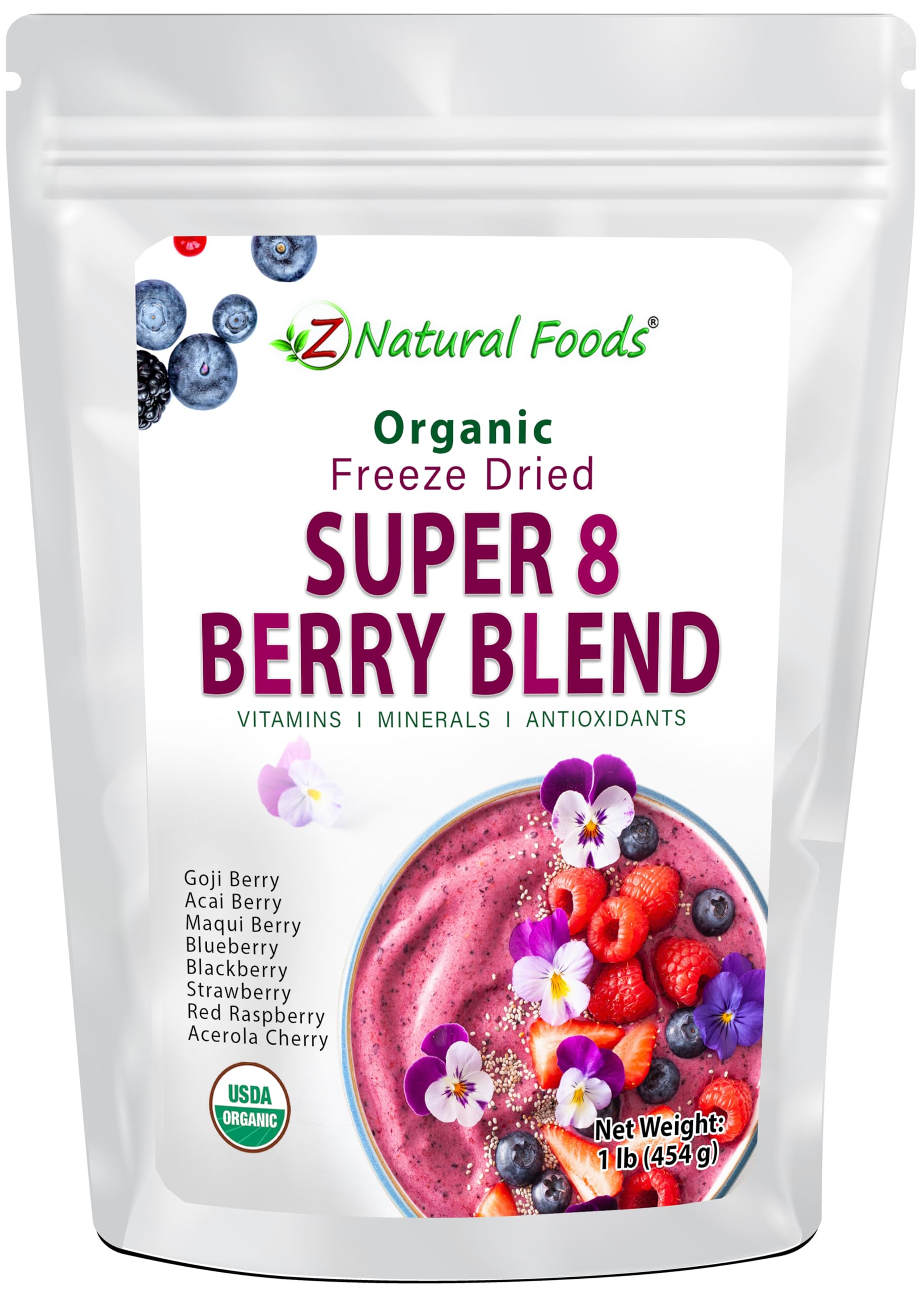 Z Natural Foods Super 8 Berry Blend - Organic Freeze Dried Berry Powder, Fruit Superfood Powder - Delicious Powdered Fruit Berry