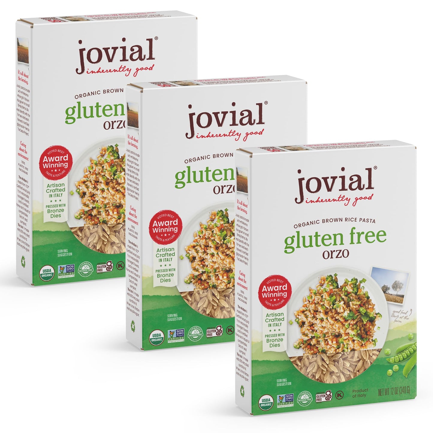 Jovial Organic Brown Rice Orzo Pasta - Gluten Free Whole Grain Orzo  Dairy Free  Made With 2 Ingredients  Non Gmo  Artisan Crafted In Italy - 12 Oz (3 Pack)