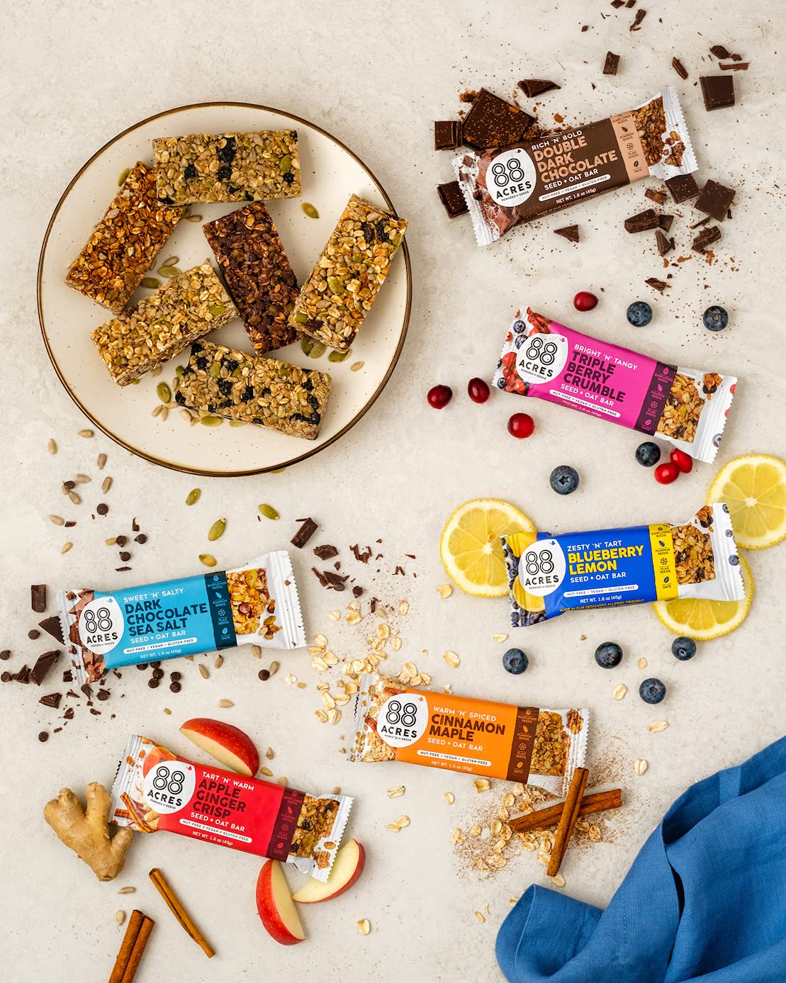 88 Acres Granola Bars | Gluten Free  Nut-Free Oat and Seed Snack Bar | Vegan & Non GMO | 6 Pack (Variety Pack)