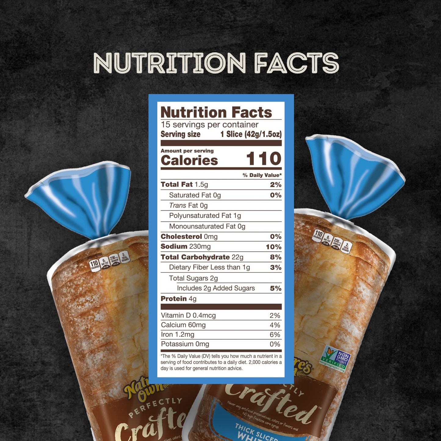 Natures Own Perfectly Crafted White Bread, Thick Sliced Non-GMO Sandwich Bread, 22 oz Loaf