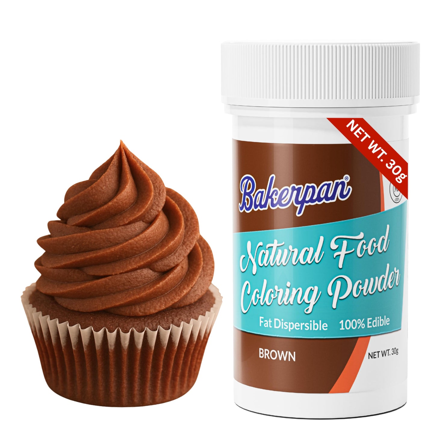 Bakerpan Brown Oil-Based Dye-Free Food Coloring Powder for Baking - 30g - Plant-Based, Natural Coloring for Buttercream Frosting