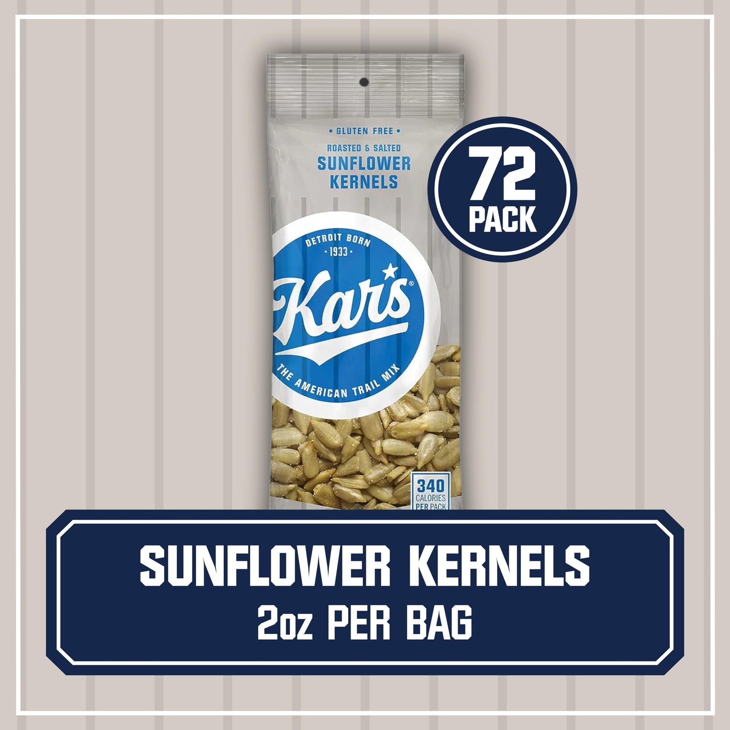 Kars Nuts Roasted & Salted Sunflower Kernels, 2 oz Individual Snack Packs - Bulk Pack of 72, Gluten-Free Snacks