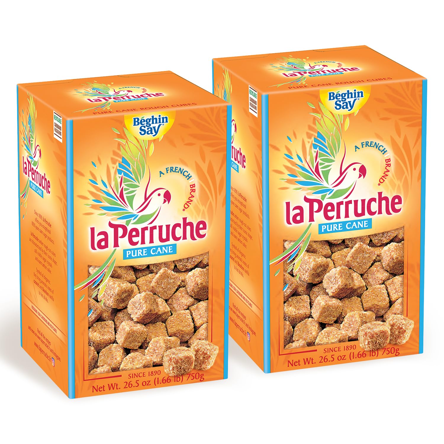 La Perruche Brown Sugar Cubes, Pure Cane, 750g (Pack of 2) - Ideal for Coffee