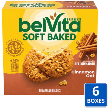 Belvita Soft Baked Cinnamon Oat Breakfast Biscuits, Chewy Breakfast Bars, 6 Boxes Of 5 Packs (1 Biscuit Per Pack)