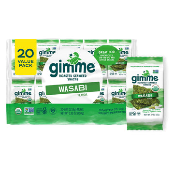 Gimme Seaweed - Wasabi - 20 Count - Organic Roasted Seaweed Sheets - Keto, Vegan, Gluten Free - Great Source Of Iodine & Omega 3