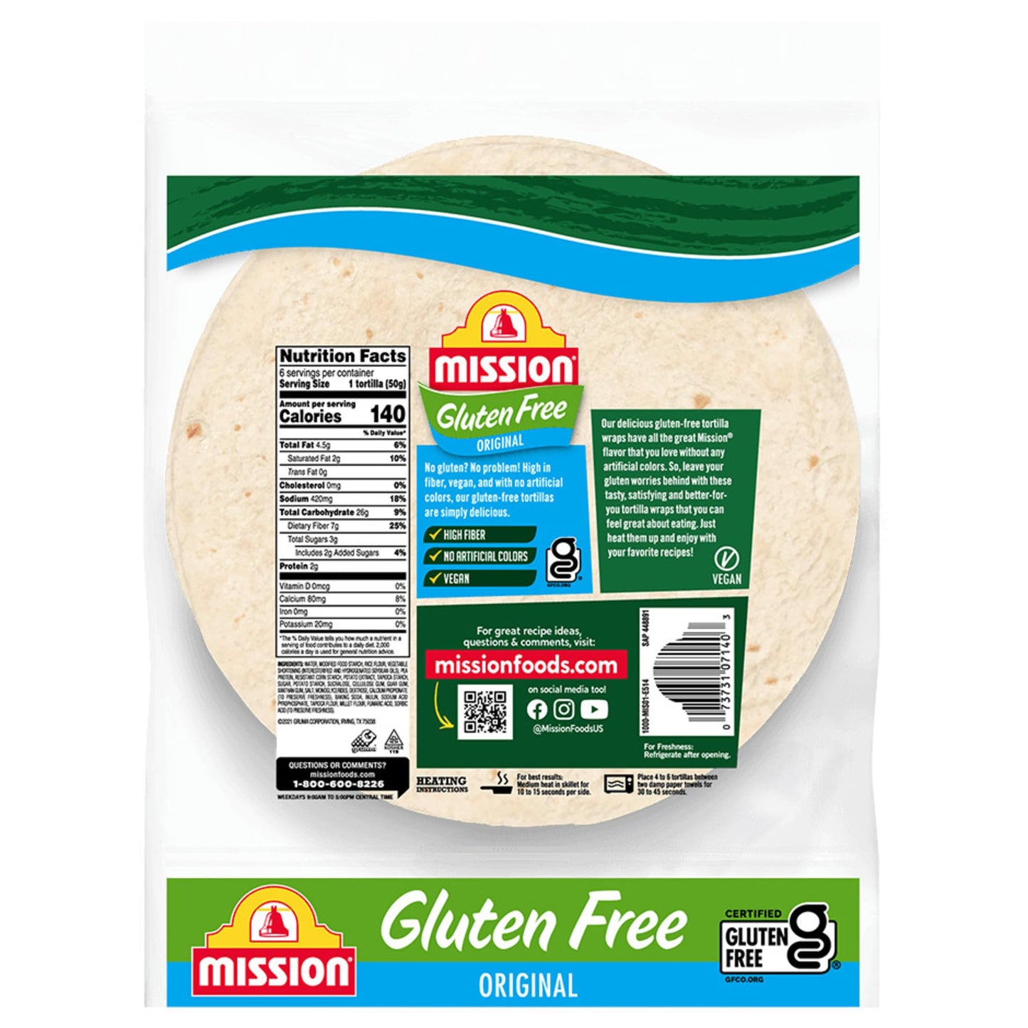 Mission Gluten Free Soft Taco Tortillas, 6 Count, High Fiber, Trans Fat Free
