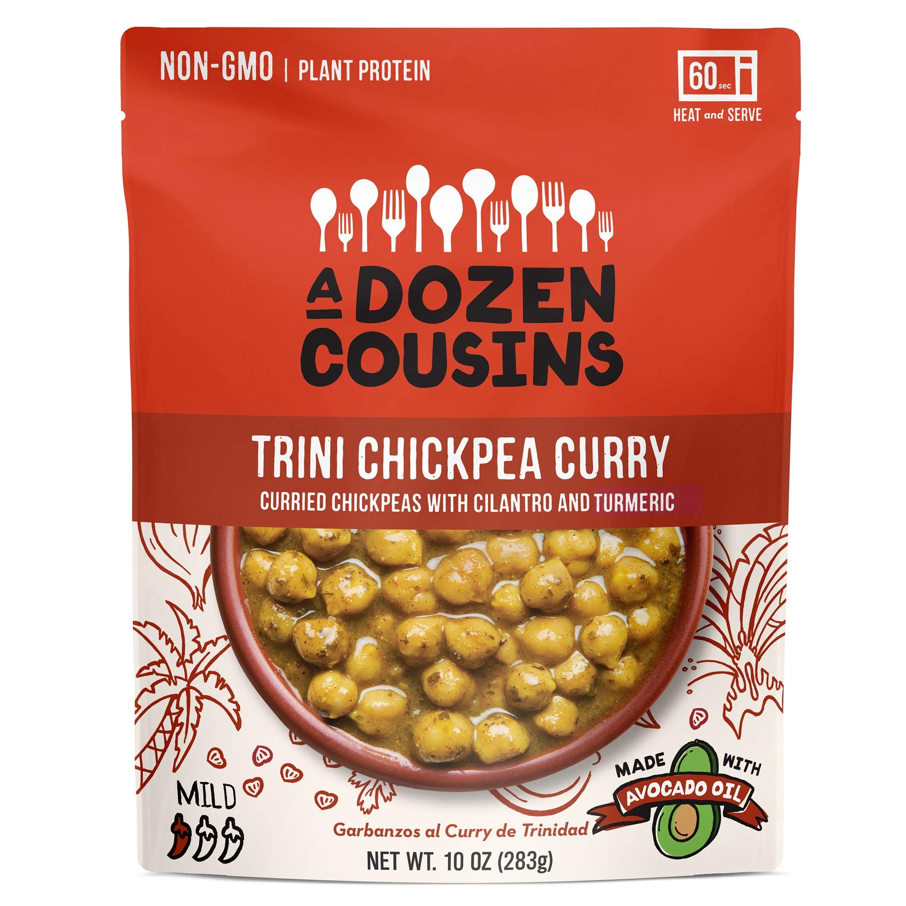 A Dozen Cousins Meals Ready To Eat, Vegan And Non-Gmo Seasoned Beans Made With Avocado Oil (Trini Chickpea Curry, Single)