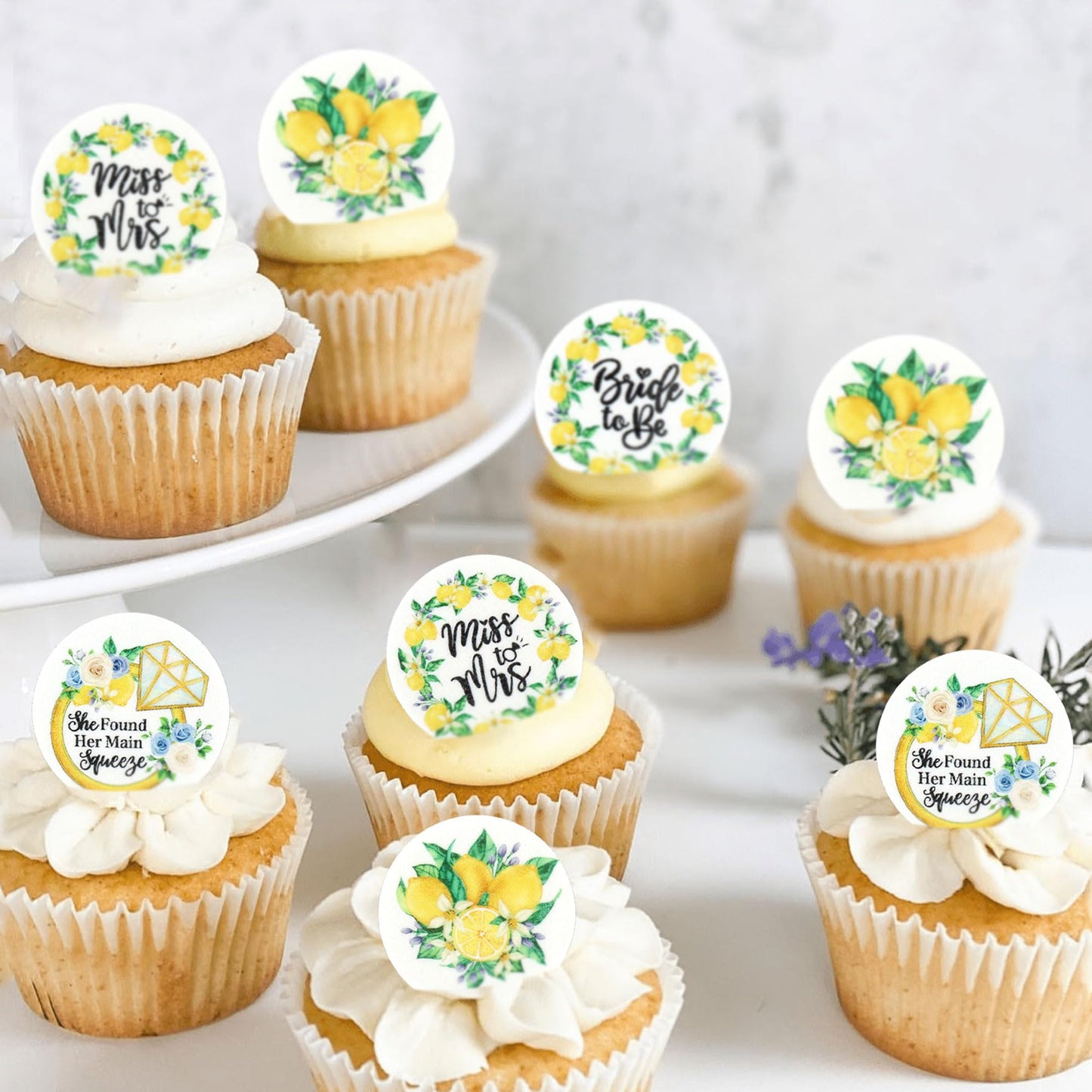 Keaziu Edible Lemon Cupcake Toppers, 2 Glutinous Rice Paper, Model LCT5676, 40 Pack, Color Lemon 5