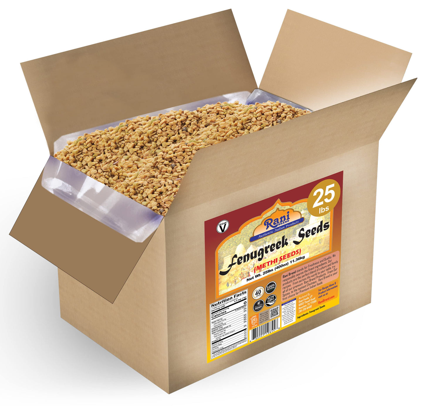 Rani Fenugreek (Methi) Seeds Whole 400oz (25lbs) 11.36kg Bulk Box, Trigonella foenum graecum ~ All Natural | Vegan | Gluten Frie
