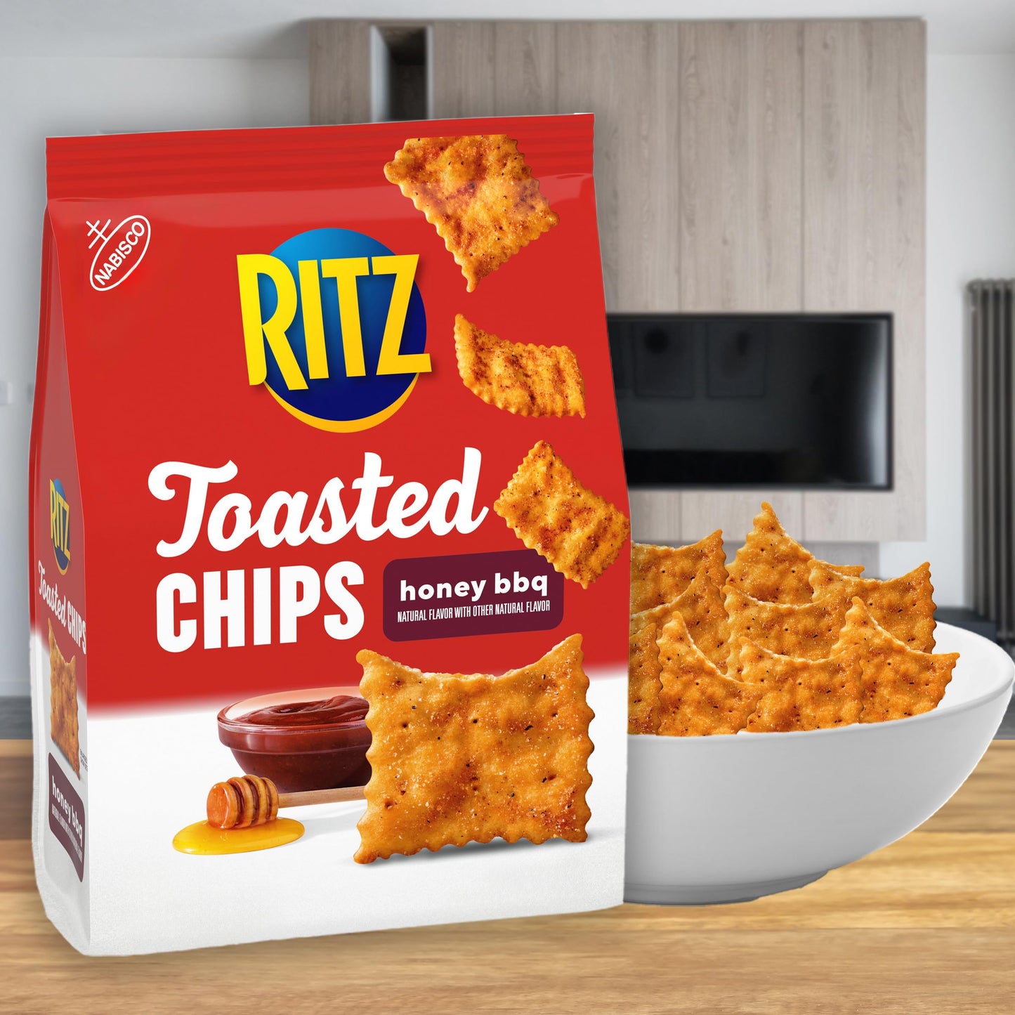 RITZ Toasted Chips Honey BBQ Crackers, Party Snacks, 8.1 oz