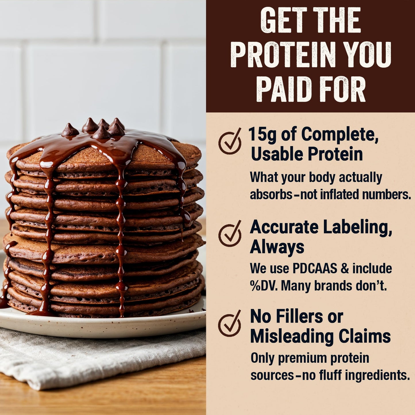 Pescience Protein Pancake & Waffle Mix, Dark Chocolate, 15G High Protein Snacks, Whey And Casein Blend, 12 Servings, Just Add Wa